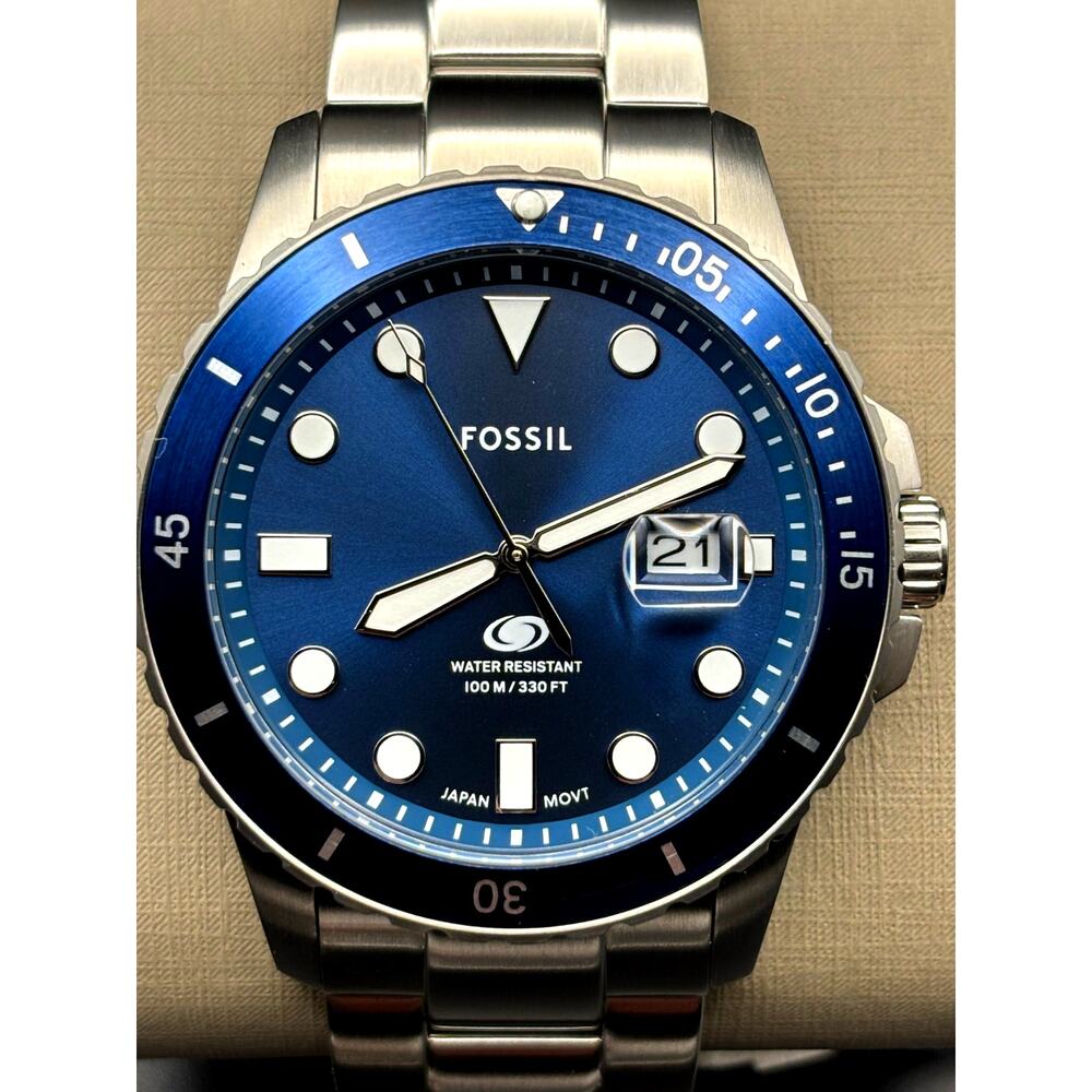 Fossil FS6029 Men’s Blue Dive Three-Hand Date Stainless Steel Watch 42mm NIBWT